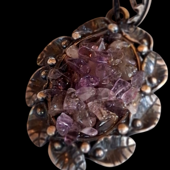 30" Milor Italy 925 Sterling Silver Chain 8.8 grams Unique Amethyst Chip Druzy - Picture 3 of 11